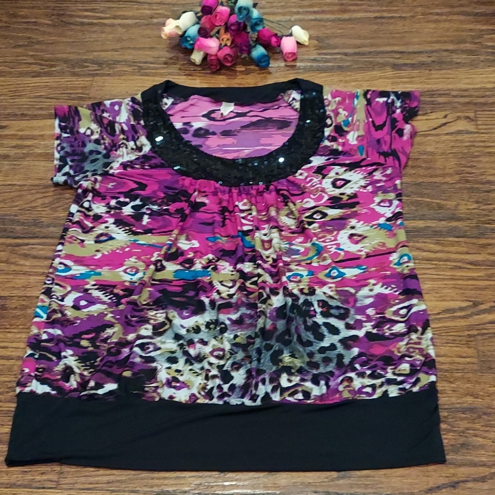 Candy Rain plus Blouse has collar sequin SZ(1X)
